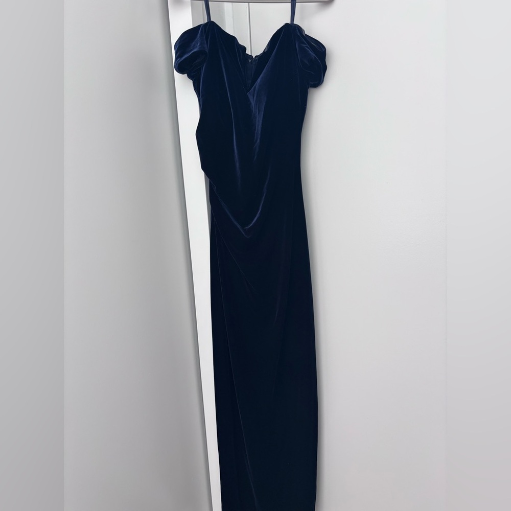 Xscape Deep Blue Velvet Maxi Dress